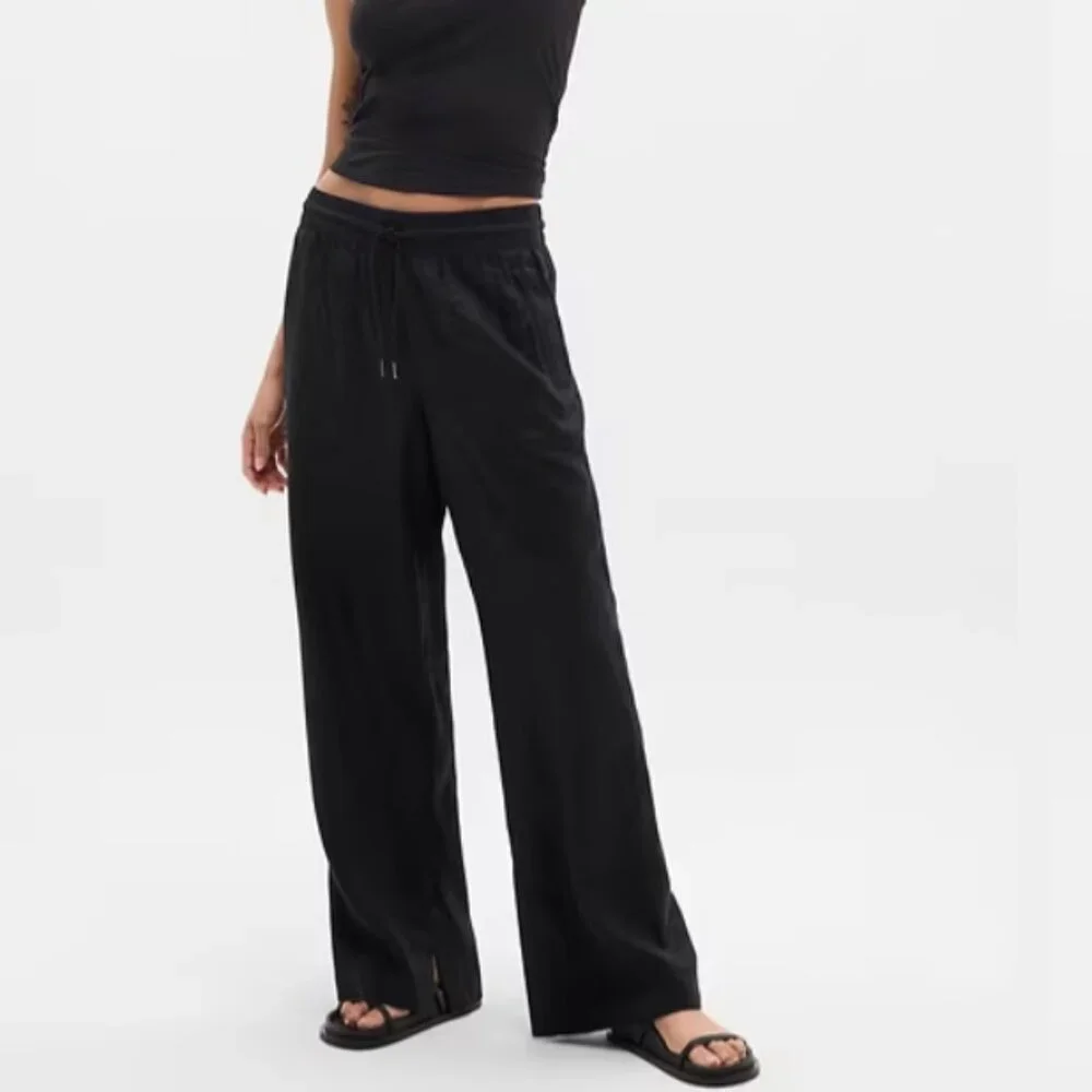 ATHLETA Retreat Linen High Rise Wide Leg Women's Black Pants (Women's 3X)